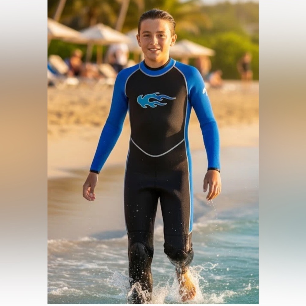 Camaro Youth XL Full Wetsuit - Open Cell Neoprene - Perfect Zipper - Black/Blue